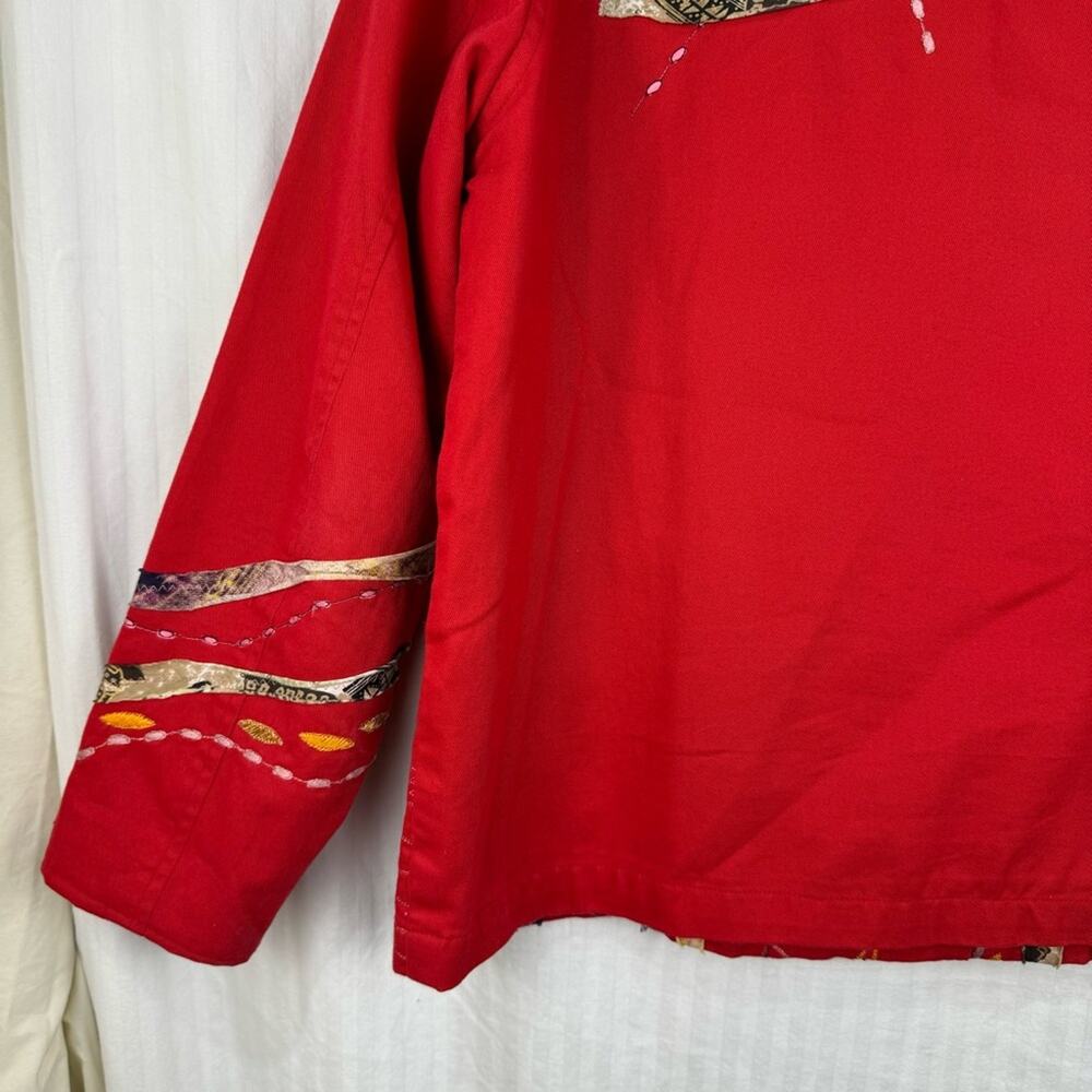 Coldwater Creek Vintage Red Textured Blazer Women Petite Large Embellished Boho - Picture 9 of 9